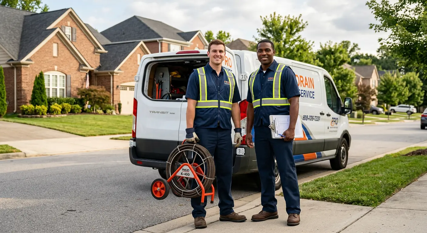 Sewer and drain service team with equipment ready for work in Beacon