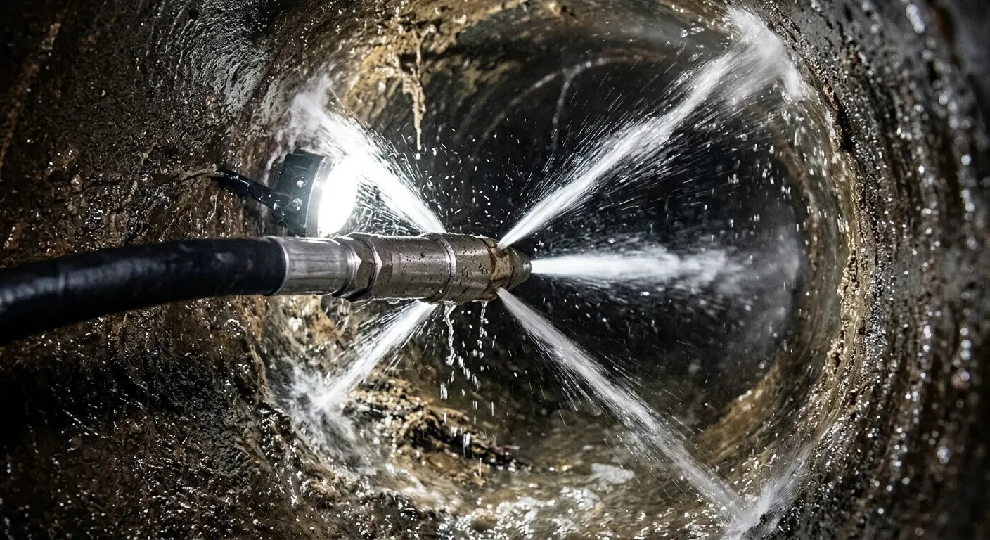 High-pressure hydro jetting nozzle cleaning sewer pipe for Storm Drain Cleaning in Beacon